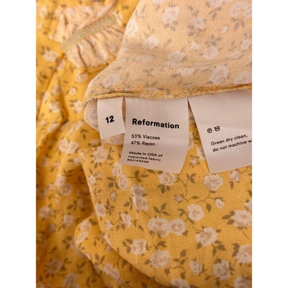 Reformation Jumpsuit 12 Womens Yellow Floral Smocked Wide Leg - Picture 9 of 9